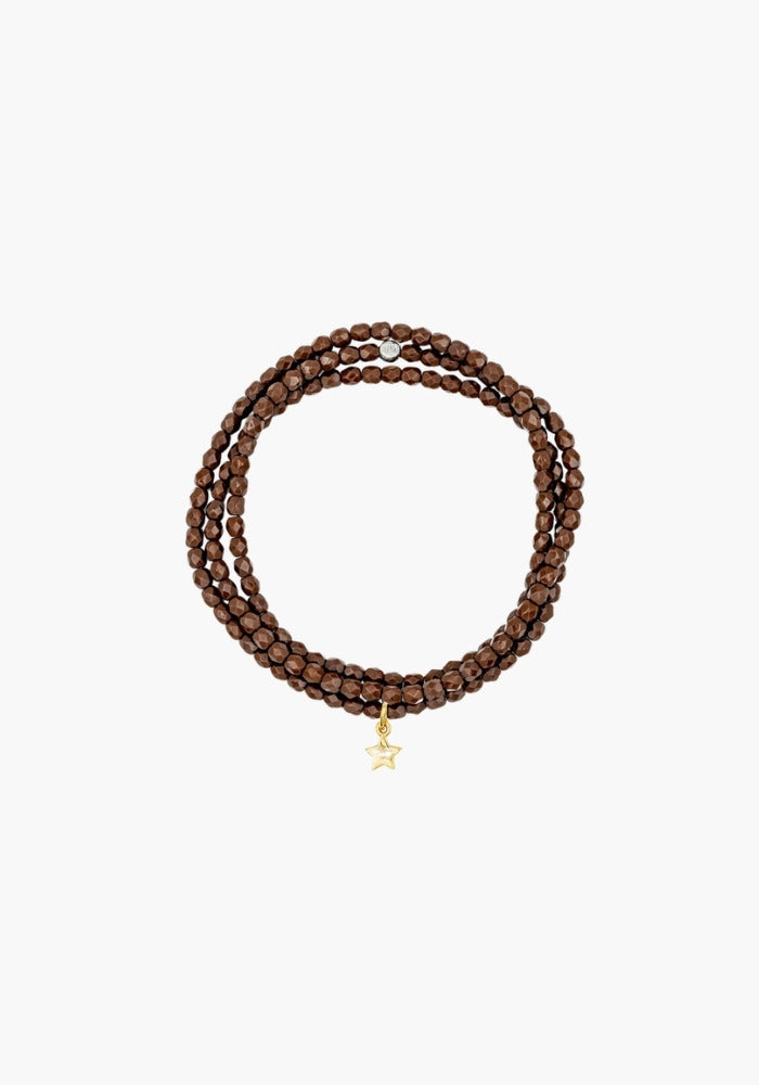 Bracelet 3 Tours Chocolat pendentif Étoile doré porté en bracelet - Têtes Blondes