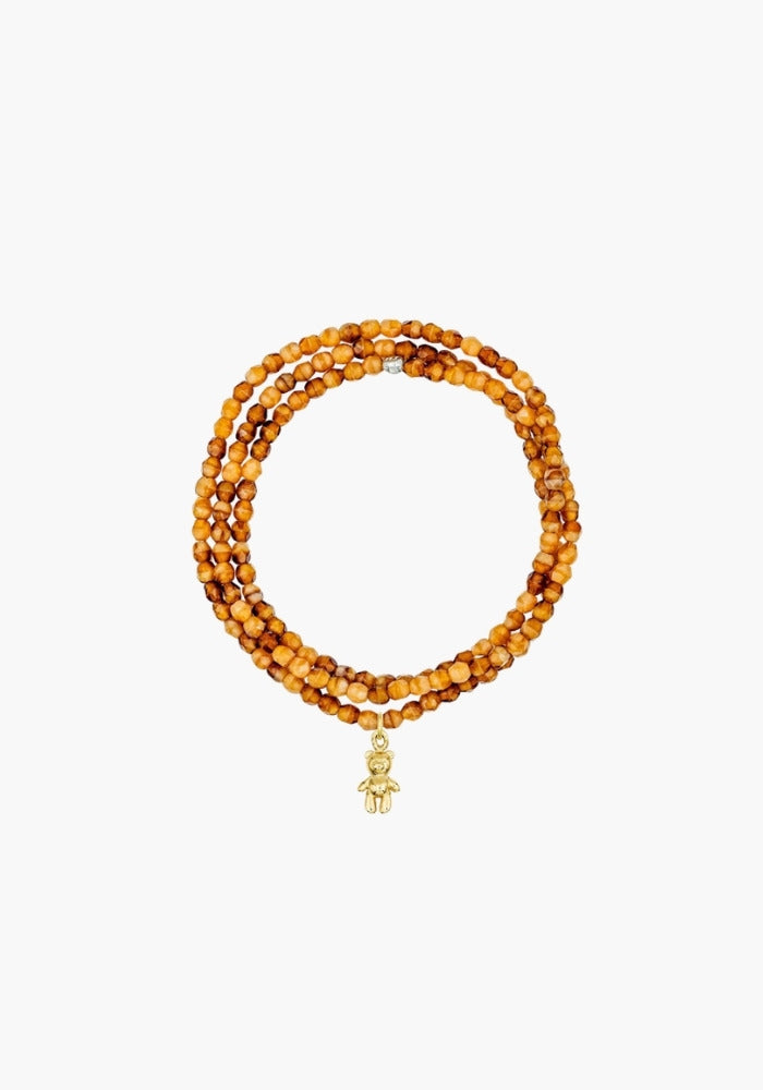 Bracelet 3 Tours Caramel pendentif Doudou doré porté en bracelet - Têtes Blondes