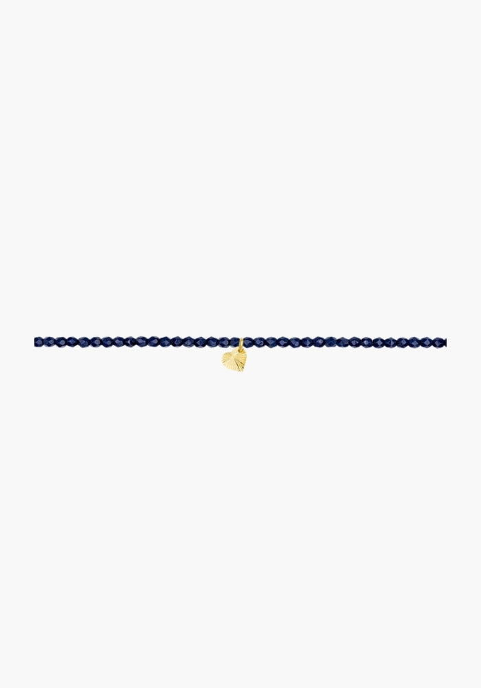 Bracelet 3 Tours Ou Collier Bleu Marine pendentif Cœur doré - Têtes Blondes