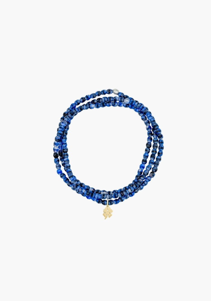 Bracelet 3 Tours Ou Collier Denim pendentif Trèfle doré - Têtes Blondes