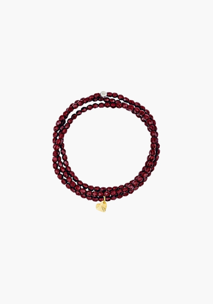 Bracelet 3 Tours Ou Collier Bordeaux pendentif Cœur doré - Têtes Blondes