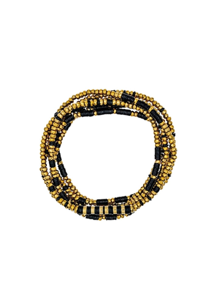 Bracelet 6 Tours Ou Sautoir Céline Gold Et Noir - Têtes Blondes