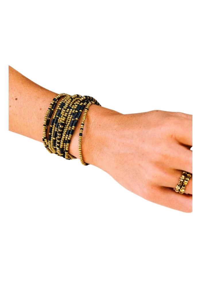 Céline Gold et Noir porté en bracelet 6 tours - Têtes Blondes