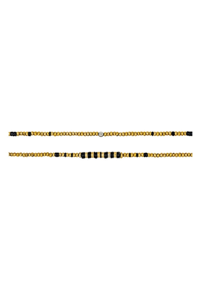 Détail des perles du sautoir Céline Gold et Noir - Têtes Blondes