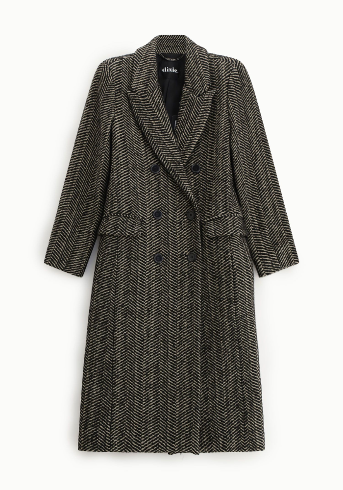 Manteau Croisé Noir Motif Chevron - Dixie