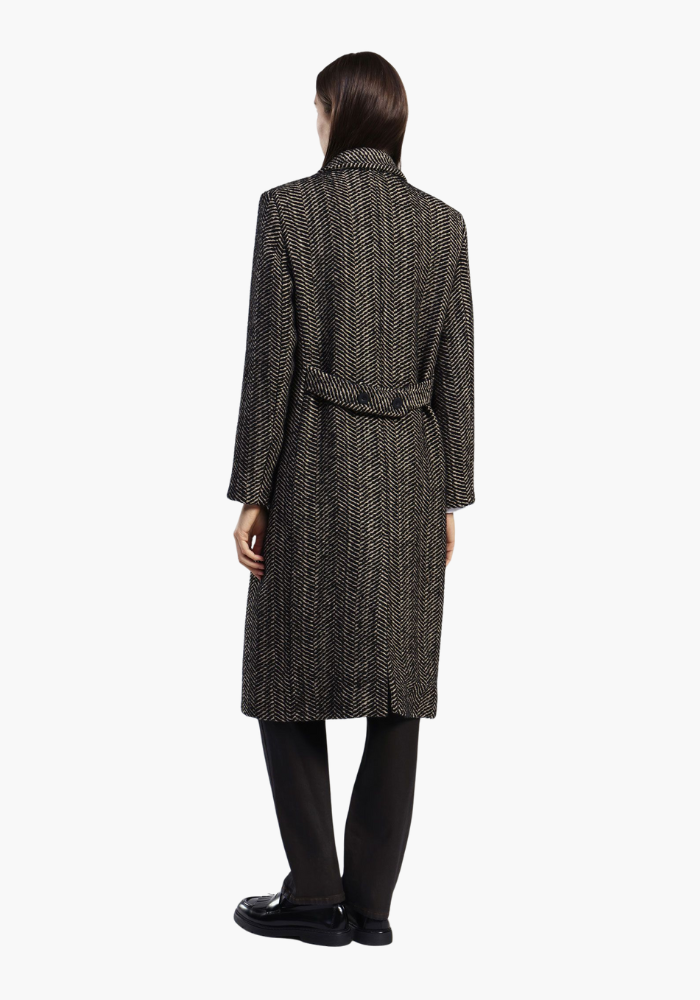 Manteau Croisé Noir Motif Chevron - Dixie