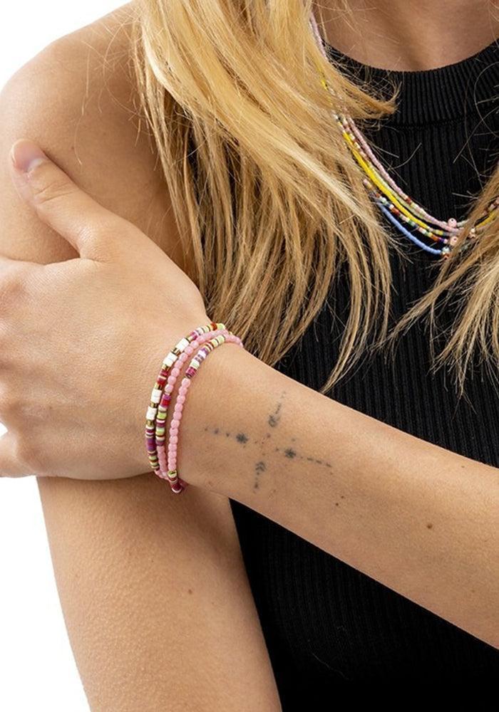 Bracelet 3 Tours Roma Néon Rose Clair - Têtes Blondes
