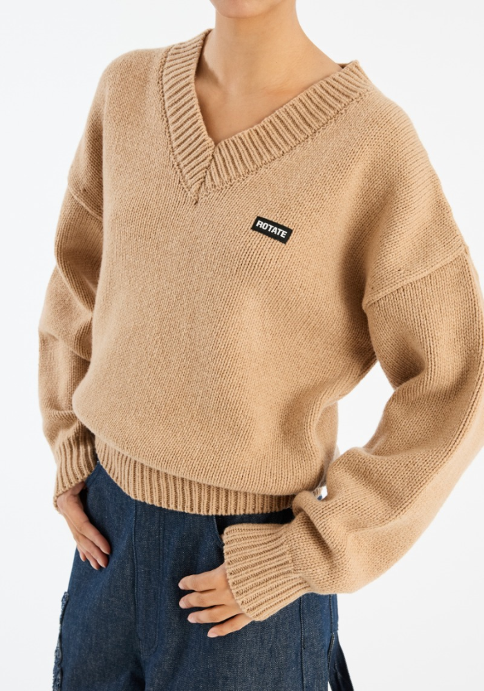 Knit V-neck Sweater Brown - Rotate