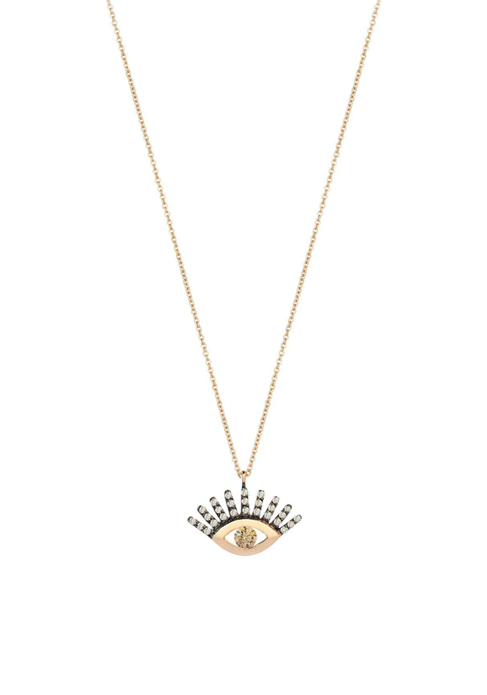 Collier Maxi Pave Evil Eye Slim Chain Diamants Champagne - Kismet By Milka