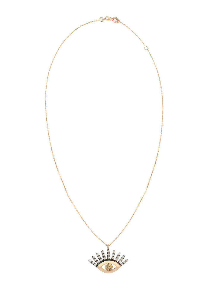 Collier Maxi Pave Evil Eye Slim Chain Diamants Champagne - Kismet By Milka