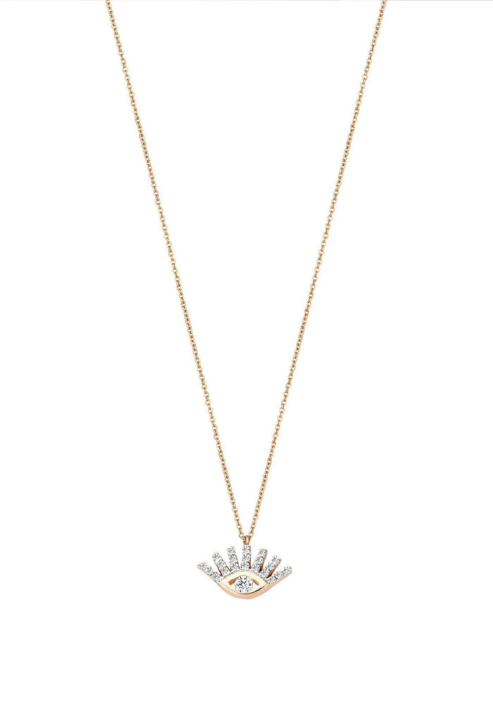 Collar de diamantes blancos con cadena delgada de mal de ojo