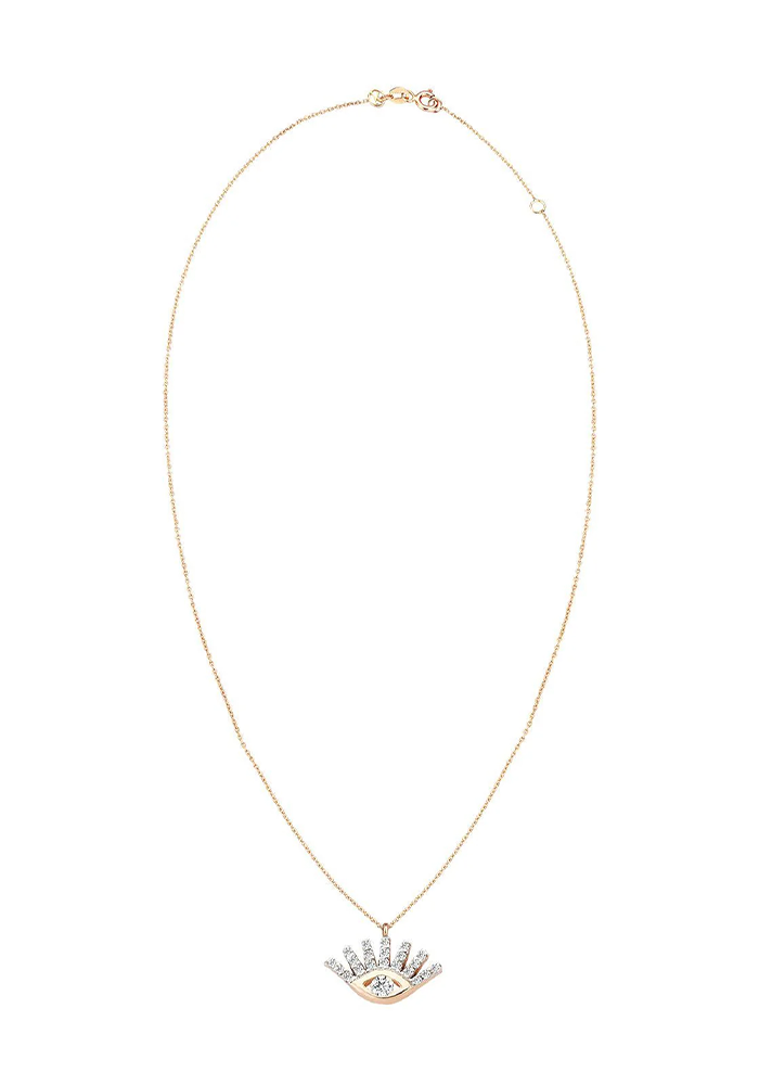 Collar de diamantes blancos con cadena delgada de mal de ojo