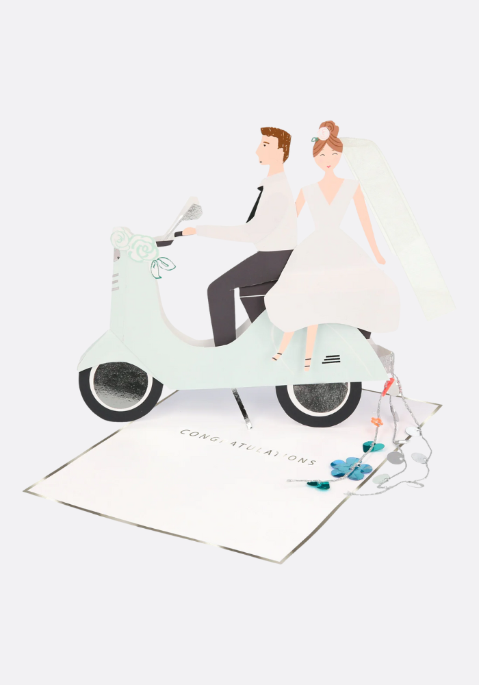 Tarjeta de boda con scooter 3D