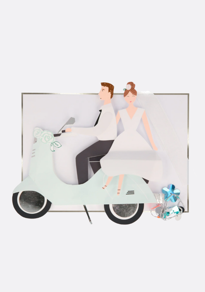 Tarjeta de boda con scooter 3D