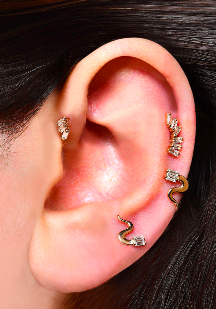 Piercing Baguette Snake Diamant Blanc - Kismet By Milka