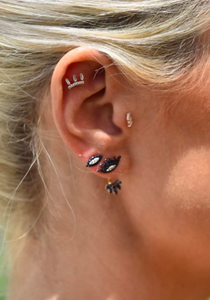 Piercing Mini Baguette Arc Diamants Blancs - Kismet By Milka
