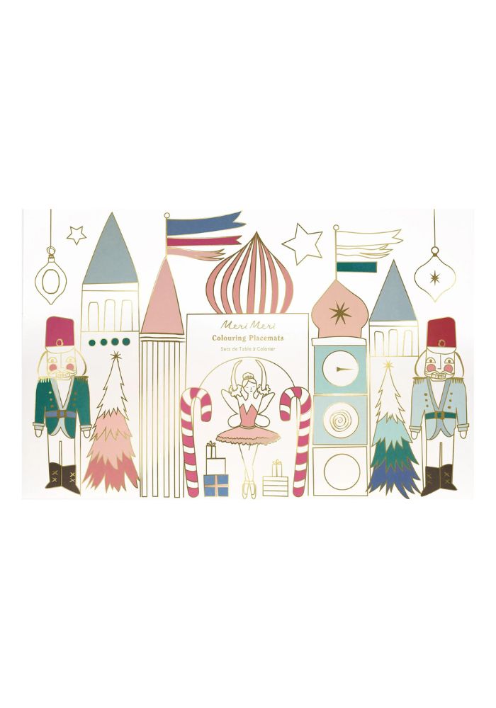8 Nutcracker White and Gold Coloring Placemats
