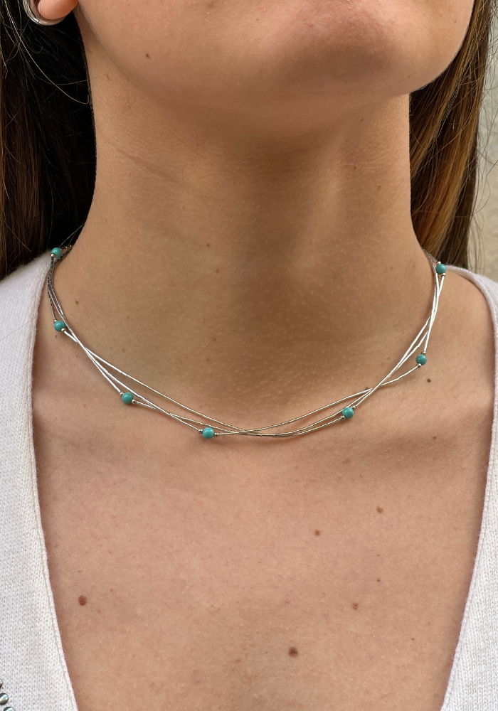 Collier 3 Rangs Argent Et Turquoises - Sélectionné par Blush