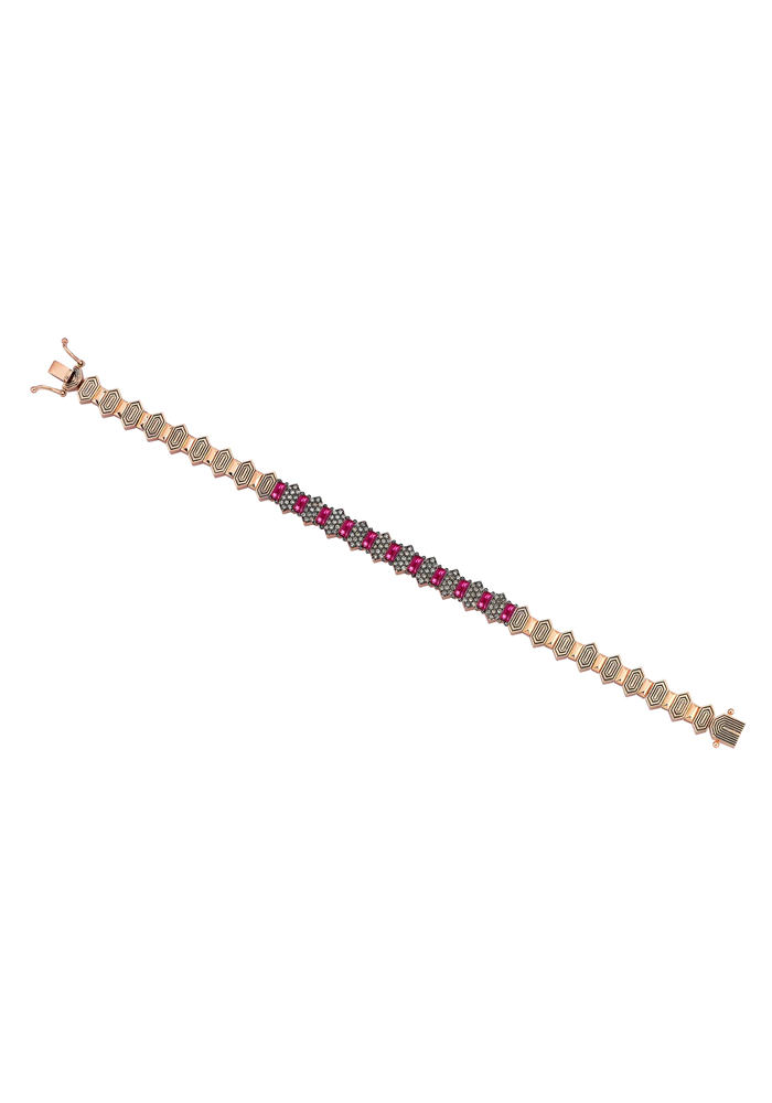 Bracelet "Gatsby" En Rubis Et Diamant Champagne