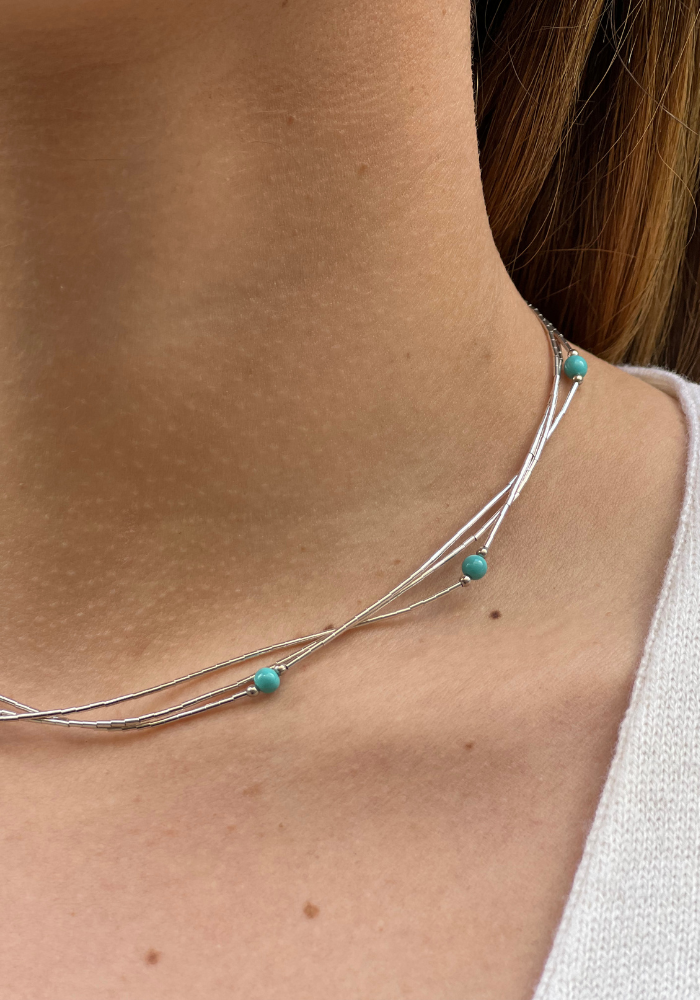Collier 3 Rangs Argent Et Turquoises - Sélectionné par Blush