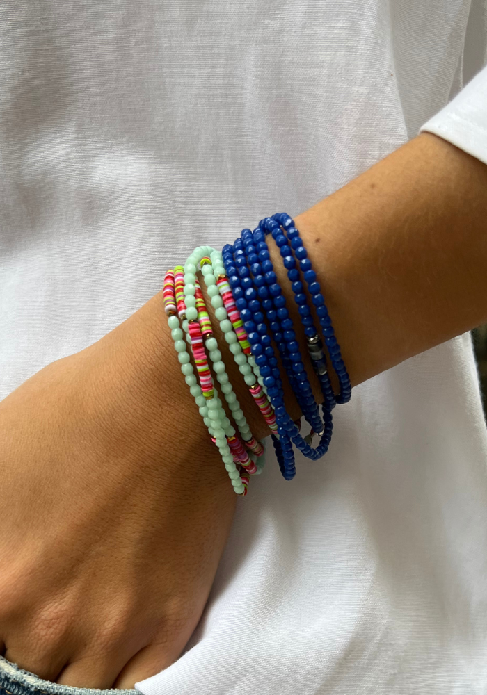 Bracelet Vero 6 Tours Perles Bleues Majorelle