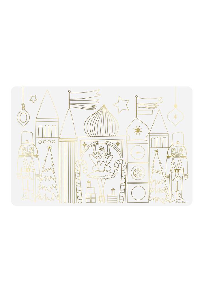 8 Nutcracker White and Gold Coloring Placemats