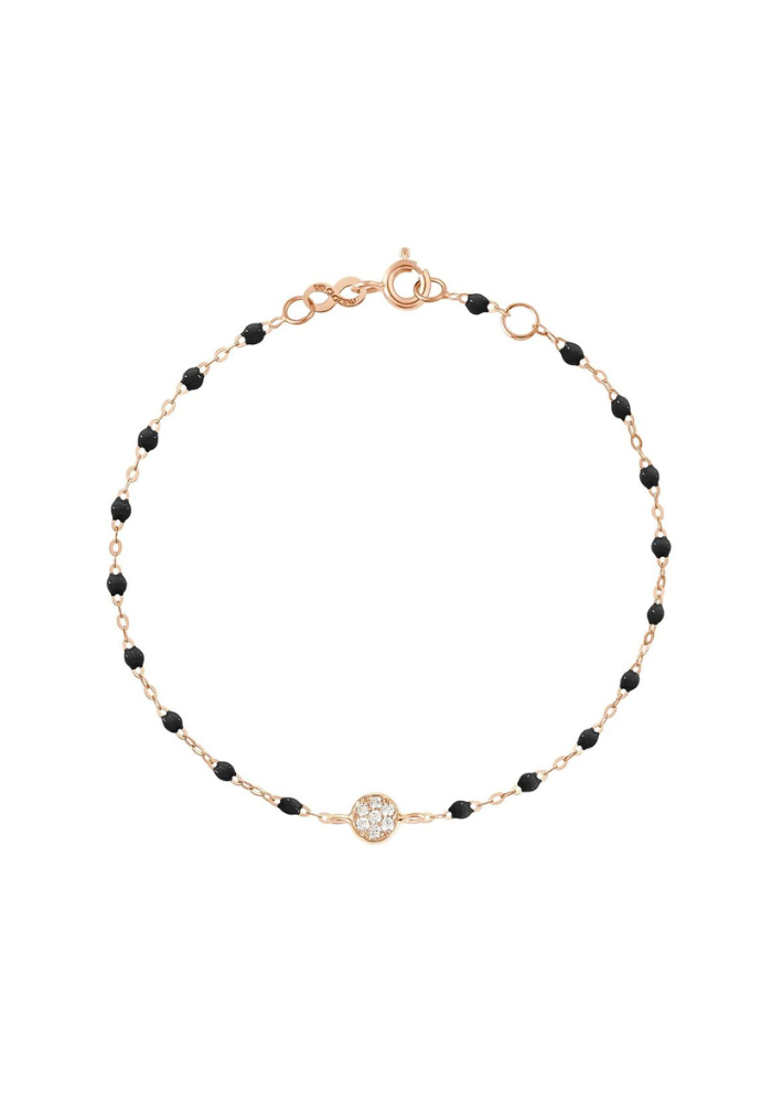 Bracelet Puce Diamants Or Rose Et Résine Noir 17cm - Gigi Clozeau