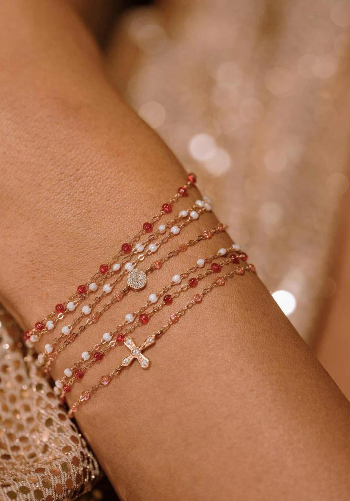 Bracelet Puce Diamants Or Rose Et Résine Rosée 17cm - Gigi Clozeau