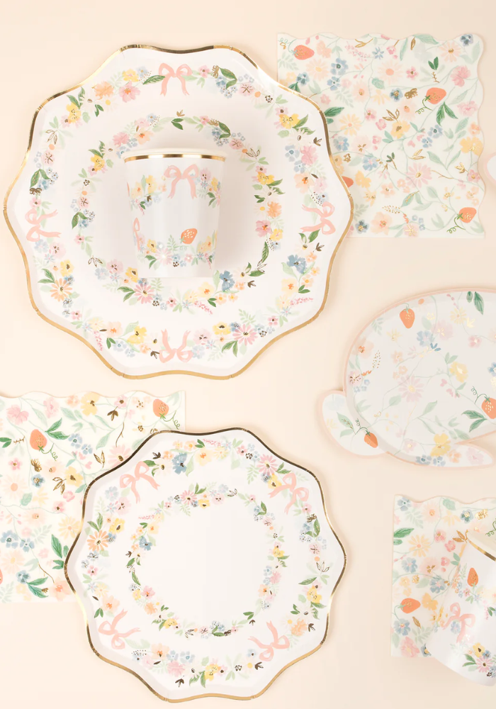 Lot de 8 Grandes Assiettes Fleurs Et Dorure - Meri Meri