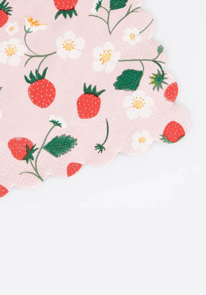 Lot de 16 Petites Serviettes En Papier Motif Fraise