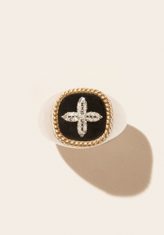 Chevalière Bowie Homme Diamants Noir