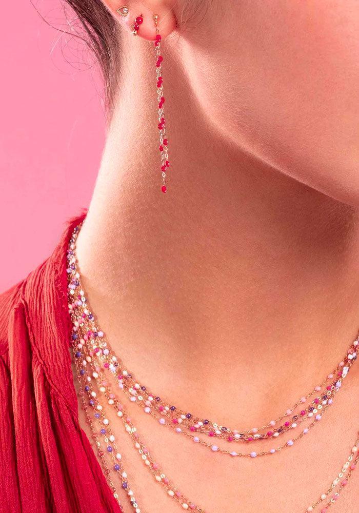 Boucles d'Oreilles Dansantes Classique Gigi Or Rose Et Résines Corail