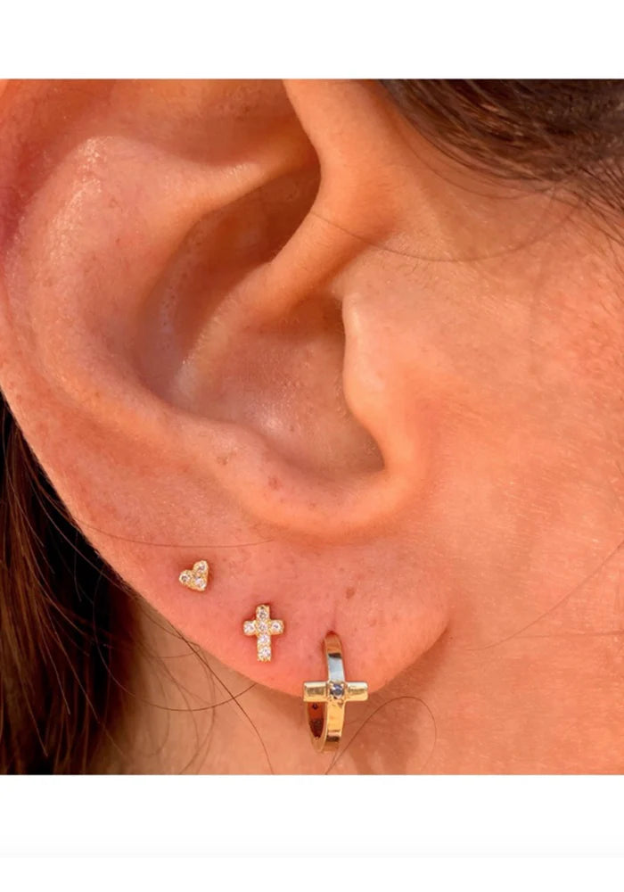 Boucle D'Oreille Mini Croix Saphirs Bleus - Feidt
