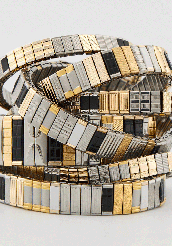 Bracelet Sig 14 Doré, Argent Et Noir - Sigal
