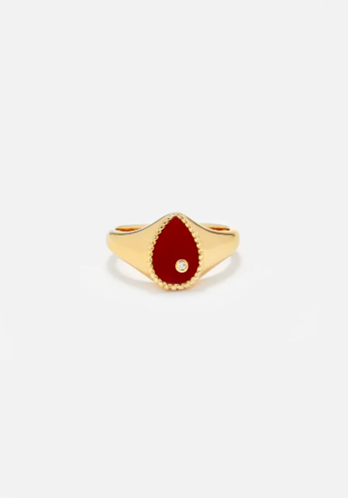 Bague Baby Chevalière Poire Agate Rouge - Yvonne Léon