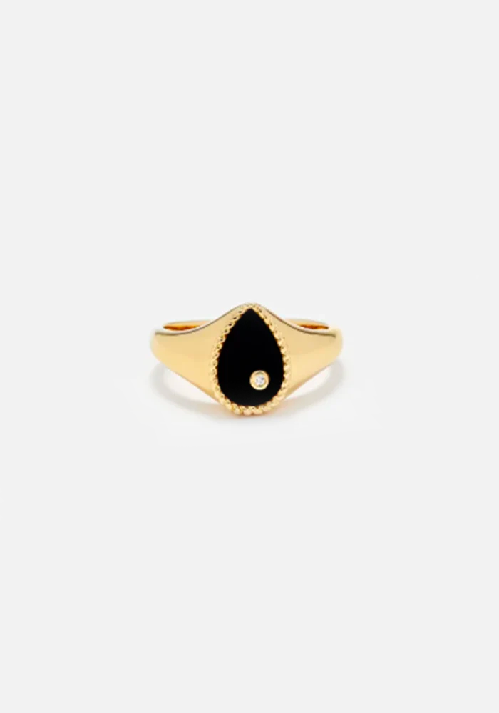 Bague Baby Chevalière Poire Onyx Noir - Yvonne Léon