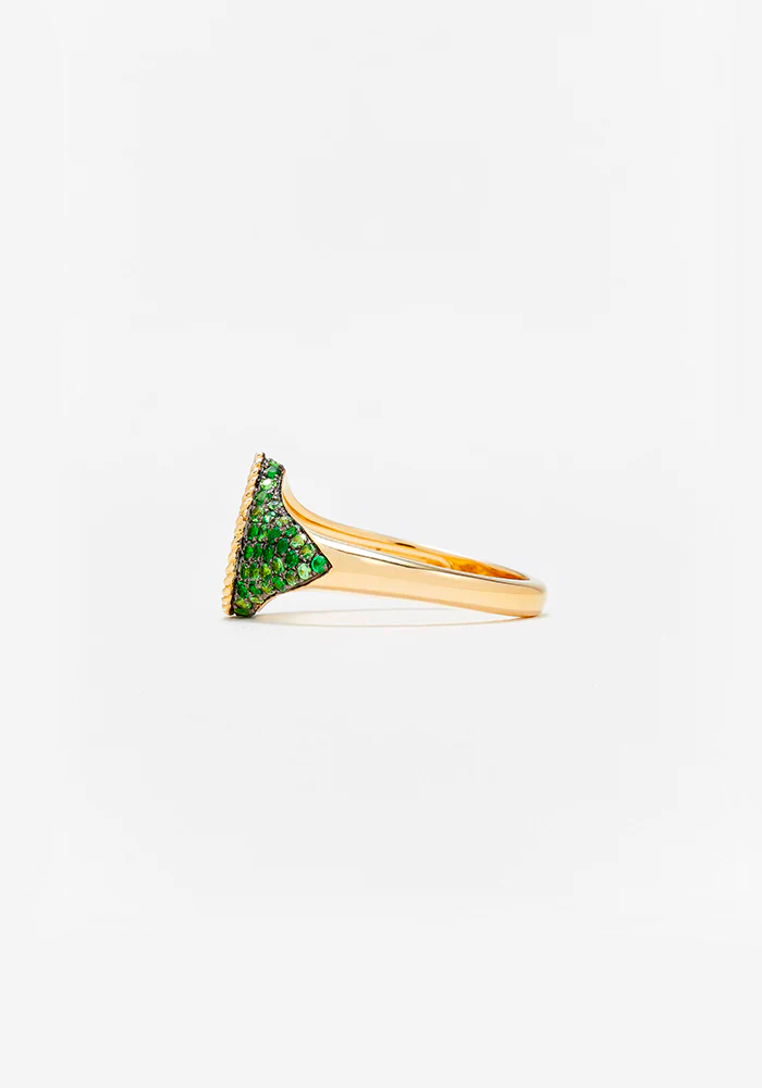 Bague Baby Chevaliere Poire Or Jaune Tsavorites Vertes - Yvonne Leon