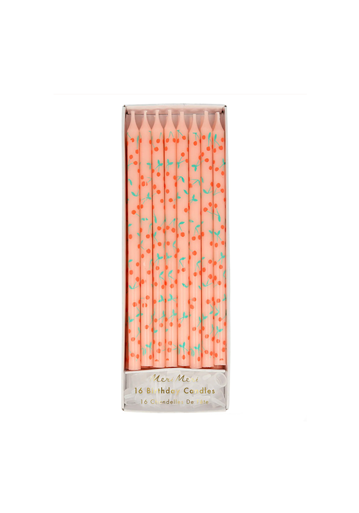 Boite De 16 Bougies Motifs Cerises - Meri Meri