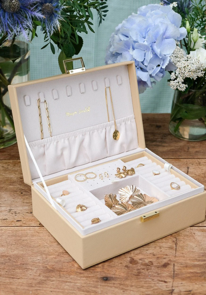 Boîte à Bijoux Louise Cuir Beige - Maison Scarlett