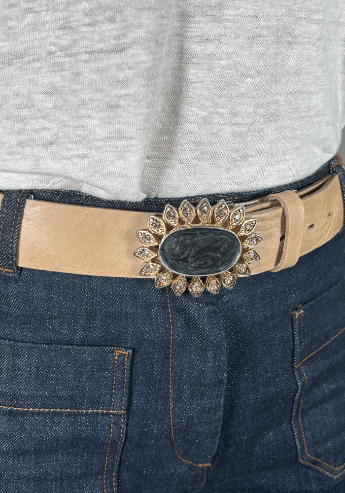 Boucle De Ceinture Ovale Avec Losanges Dorés - Yolete