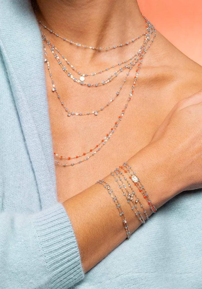Bracelet Lucky Trèfle Diamant Or Rose Diamant Et Résines Aqua 17cm - Gigi Clozeau