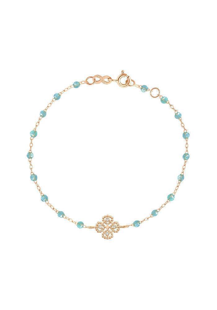 Bracelet Lucky Trèfle Diamant Or Rose Diamant Et Résines Aqua 17cm - Gigi Clozeau