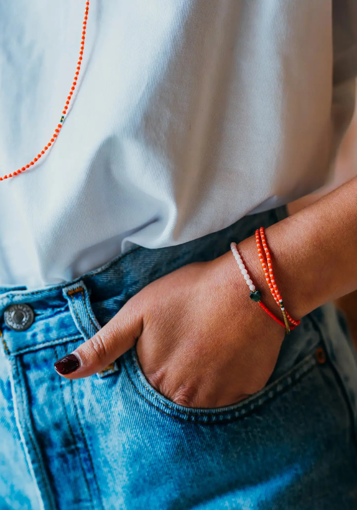 Bracelet 3 Tours Ou Collier Amour Rouge Et Rose - Têtes Blondes