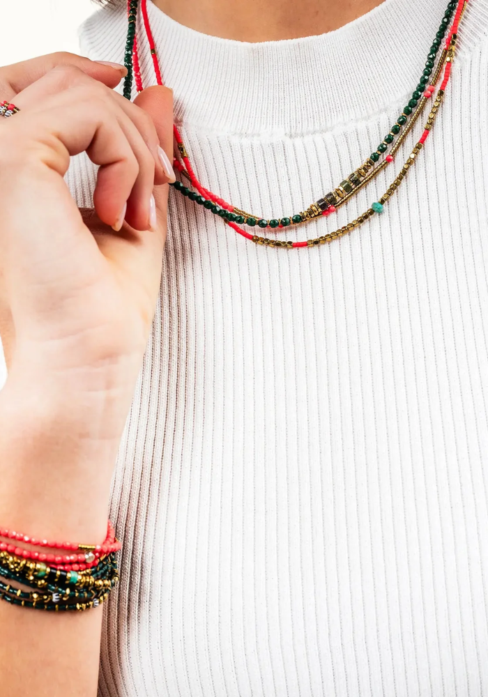 Bracelet 3 Tours Ou Collier Colette Rouge - Têtes Blondes