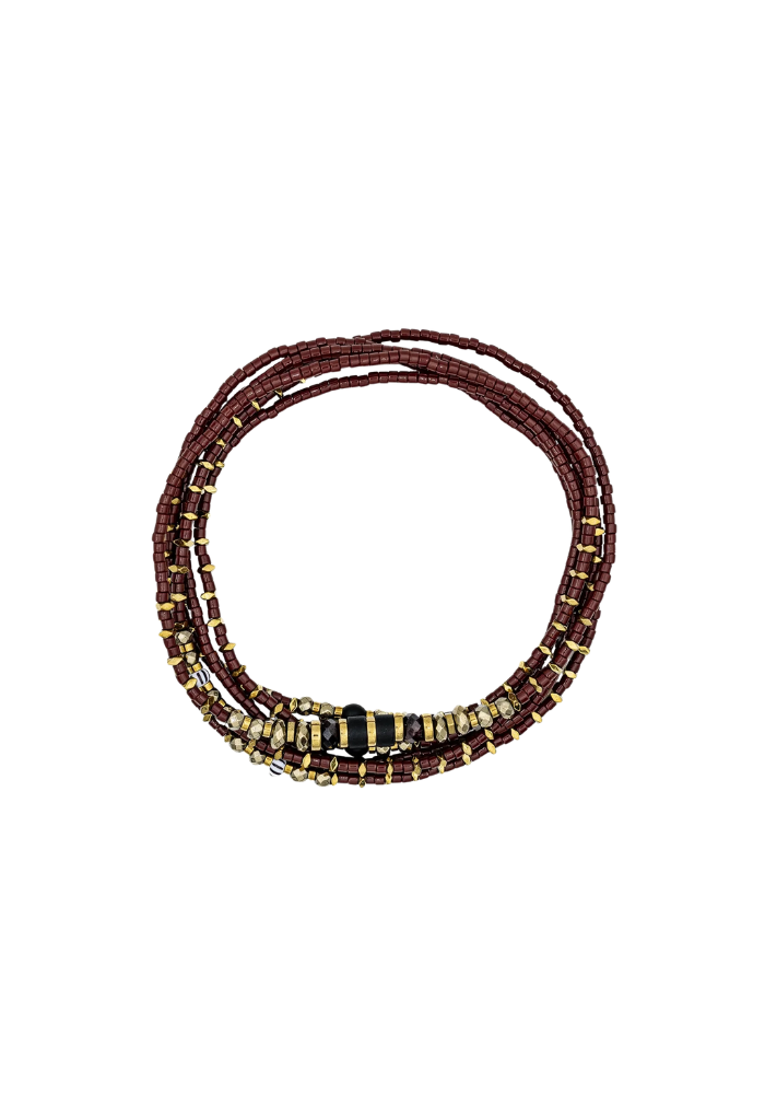 Bracelet 6 Tours Ou Collier Mars Bordeaux - Têtes Blondes