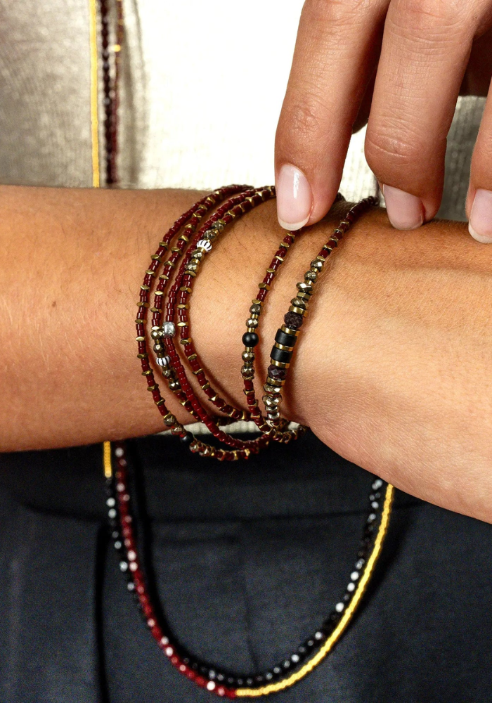 Bracelet 6 Tours Ou Collier Mars Bordeaux - Têtes Blondes