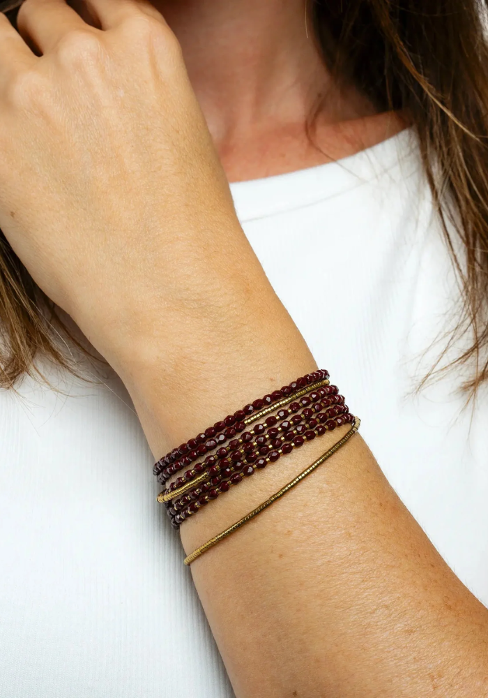Bracelet 7 Tours Ou Collier Ruby Bordeaux - Têtes Blondes
