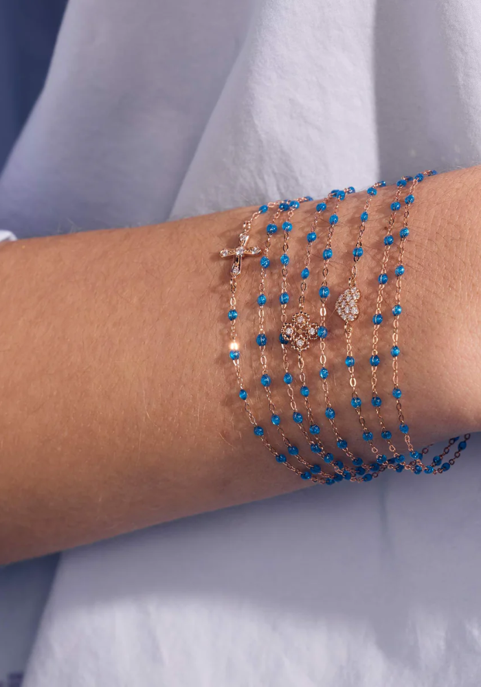 Bracelet Classique Gigi Or Rose Et Résines Azur 17cm - Gigi Clozeau