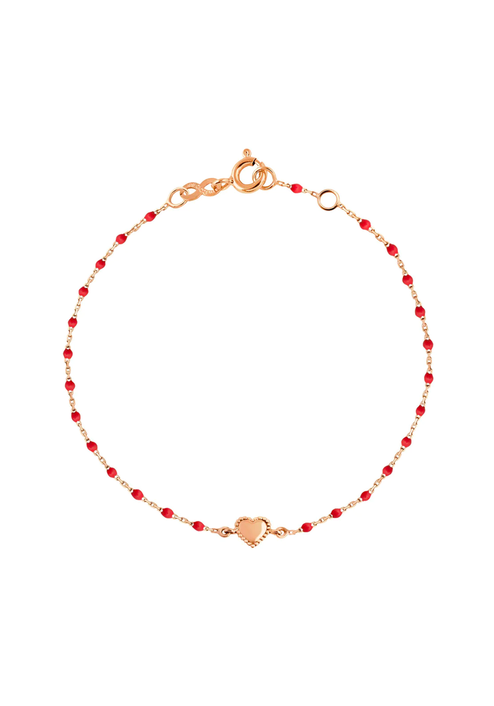 Bracelet Lucky Coeur Or Rose Et Résines Coquelicot 17cm - Gigi Clozeau