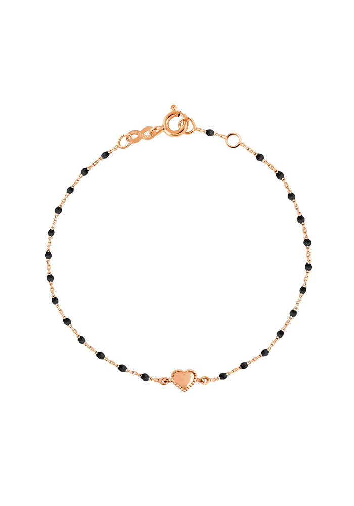Bracelet Lucky Coeur Or Rose Et Résines Noir 17cm